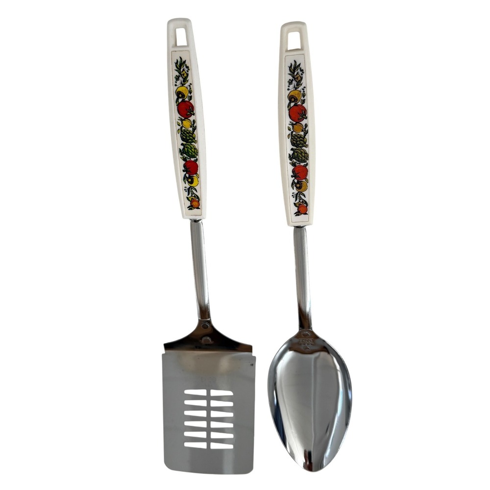 Ekco USA‎ Vintage Spatula Spoon Set Spice of Life Vegetable Handle 2pc